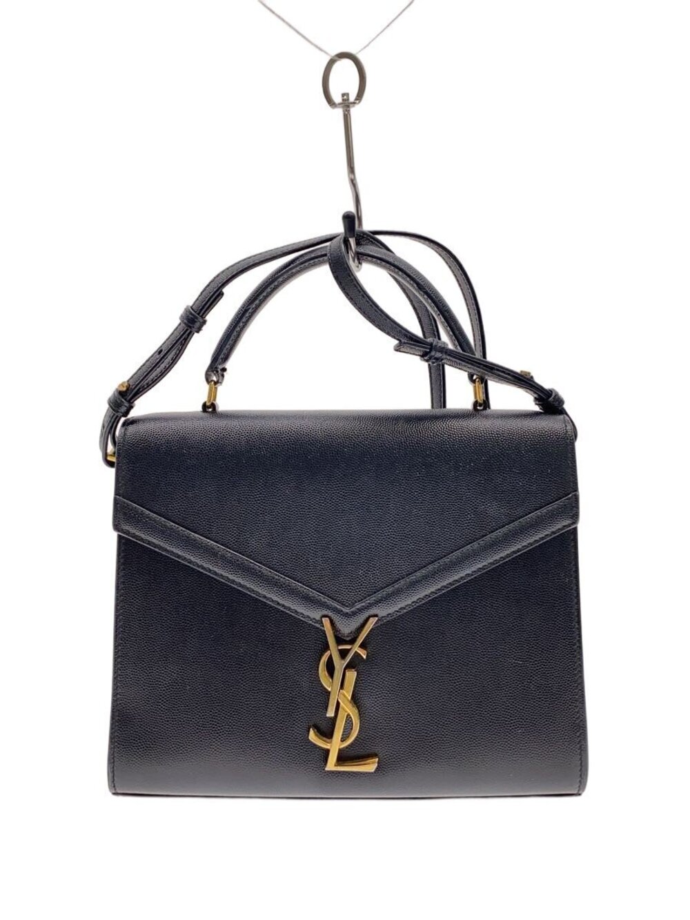 Saint Laurent Cassandra Top Handle Embossed Leather Shoulder Bag Black